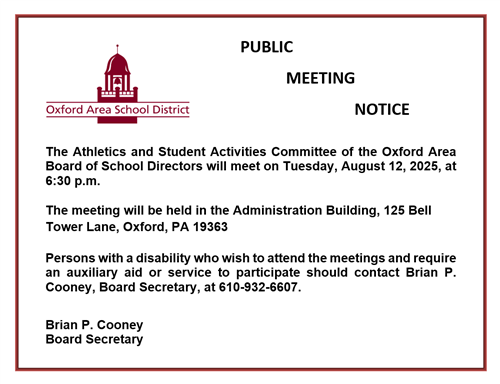PUBLIC MEETING NOTICE - Athletics and Student Activities Committee